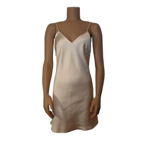 ZARA NWOT Beige Flowy V-Neck Satin Mini Slip Party Club Dress - Size S